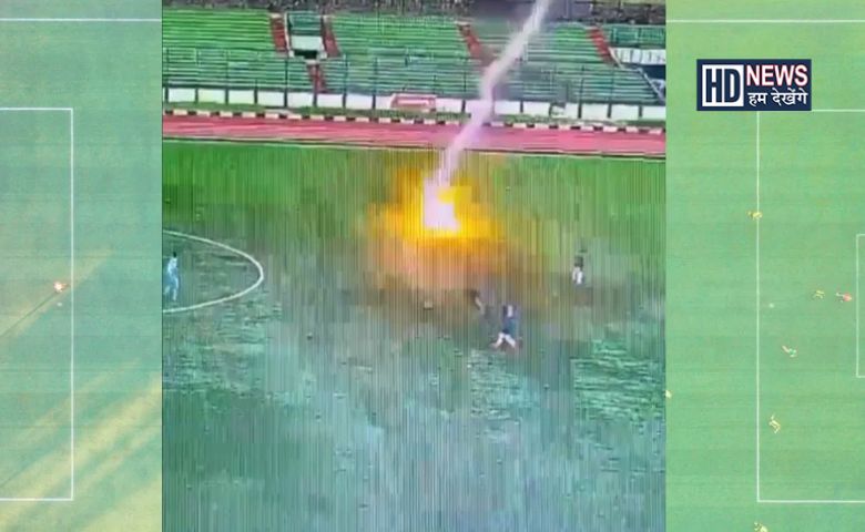 A lightning strike occurred during a football match in Bandung, Indonesia