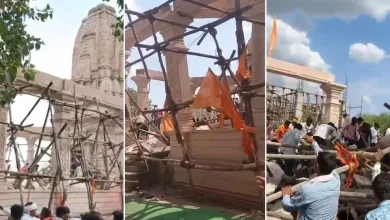 The roof of the hall at a Hanuman temple in Parbhani, Maharashtra, has collapsed. several people are feared trapped.