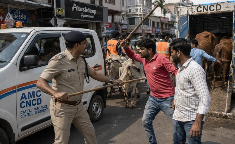 Ahmedabad PSI Attacked By Cattle Owners AI Image