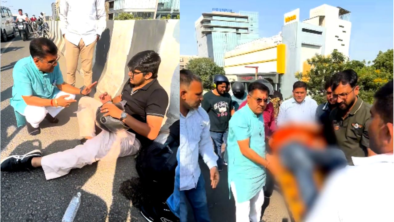 Ahmedabad: Education Minister Pradyumna Vaja rushed to help following an accident in Sola.