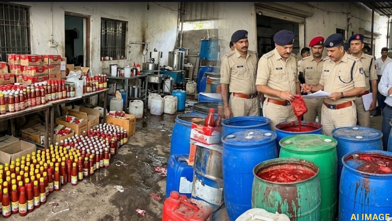 Fake tomato sauce racket in Ahmedabad's Gota; 10-tonne stock seized.